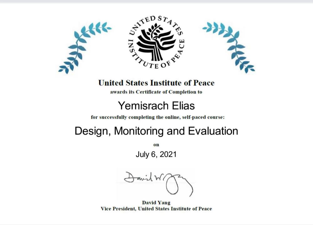 Design, Monitoring and Evaluation certificate