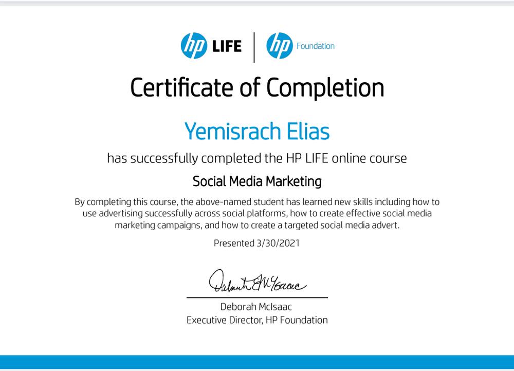 Social Media Marketing certificate